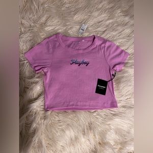 Pink playboy crop top